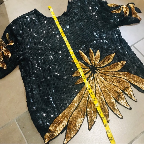 Vintage Royal Feelings 100% Silk sequined Top Sz M - Picture 8 of 8